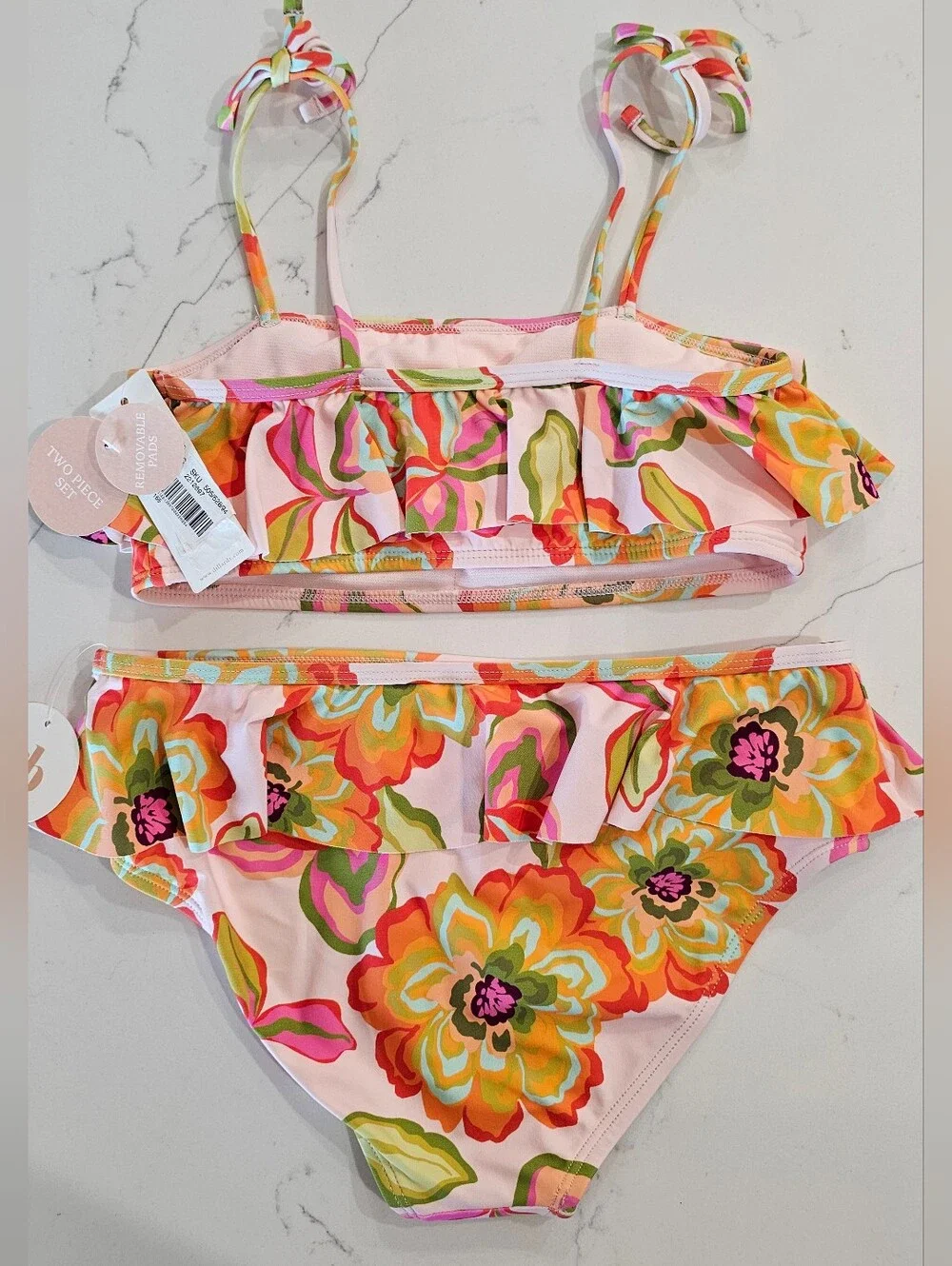 GB girls Pink Floral Ruffle Two-Piece Bikini Swim Suit Size 12 NWT